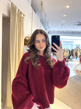 Kurzer Oversized Strickpullover Weinrot
