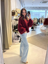 Kurzer Oversized Strickpullover Weinrot