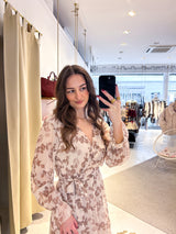 Kleid mit Blumenmuster Taupe