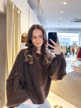 Kurzer Oversized Strickpullover Braun