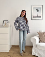 Longsleeve mit Streifen Navy/Weiß