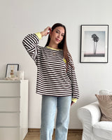 Longsleeve Patch mit Streifen Braun/Gelb