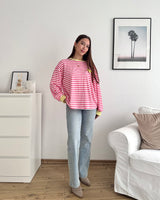 Longsleeve Patch mit Streifen Pink/Gelb