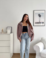 Jacke mit hohem Kragen kariert Braun