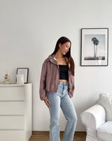 Jacke mit hohem Kragen kariert Braun