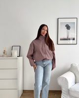 Jacke mit hohem Kragen kariert Braun