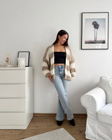 Grobe Strickjacke mit Streifen Taupe/Creme