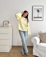 Longsleeve Moment mit Streifen Gelb/Pink