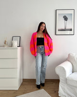 Grobe Strickjacke mit Streifen Pink/Orange