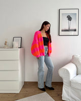 Grobe Strickjacke mit Streifen Pink/Orange