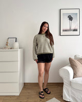 Strickpullover gestreift Olive/Creme