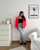 Grobe Strickjacke mit Streifen Pink/Orange
