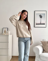 Strickpullover gestreift Taupe