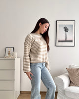 Strickpullover gestreift Taupe