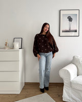 Ballon Strickpullover mit kleinen Herzen Braun
