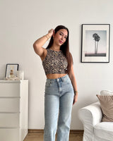 Cropped Crepe Top Leo Beige