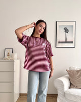 T-Shirt Creative my Services mit Streifen Rosa/Weinrot