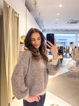 Strickpullover fein gestreift Beige