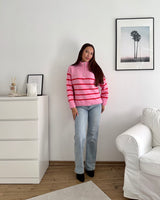 Halfzip mit Streifen Rosa/Rot