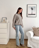 Strickpullover gestreift Hellbraun