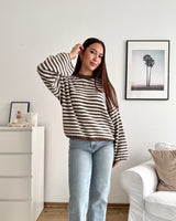 Strickpullover gestreift Hellbraun
