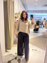 Kurzer Oversized Strickpullover mit V-Ausschnitt Taupe