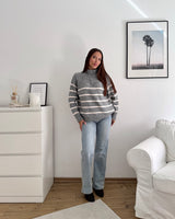 Halfzip mit Streifen Grau/Beige