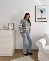 Halfzip mit Streifen Grau/Beige