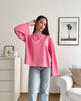Longsleeve Moment mit Streifen Rosa/Pink