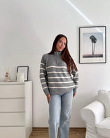 Halfzip mit Streifen Grau/Beige