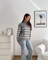Halfzip mit Streifen Grau/Beige