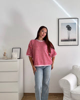 Kurzarm Strickpullover gestreift Rot/Weiß