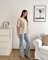 T-Shirt V-Ausschnitt gestreift Strick Taupe