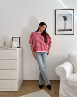 Kurzarm Strickpullover gestreift Rot/Weiß