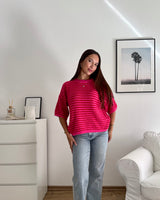Kurzarm Strickpullover gestreift Rot/Pink