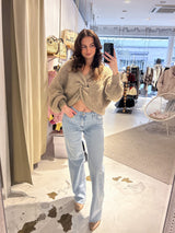 Strickpullover mit Knoten Taupe