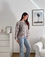 Oversized Strickpullover mit Leomuster Beige/Hellbraun