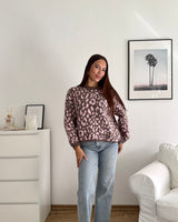 Oversized Strickpullover mit Leomuster Hellbraun/Rosa
