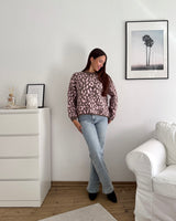 Oversized Strickpullover mit Leomuster Hellbraun/Rosa