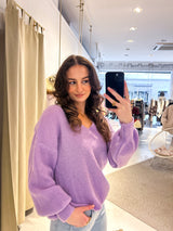 Strickpullover mit V-Ausschnitt Flieder