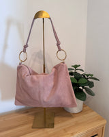 Eckige Velours Schultertasche Rosa