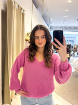 Strickpullover mit V-Ausschnitt Pink
