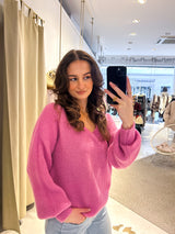 Strickpullover mit V-Ausschnitt Pink