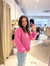 Strickpullover mit V-Ausschnitt Pink