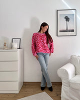 Oversized Strickpullover mit Leomuster Rosa/Rot