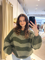 Oversized Strickpullover Gestreift Olive