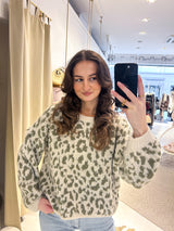 Oversized Strickpullover mit Leomuster Beige/Olive