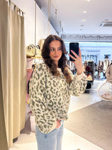 Oversized Strickpullover mit Leomuster Beige/Olive