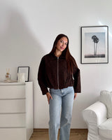 Jeansjacke mit Leomuster Braun