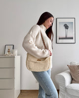 Häkel Schultertasche Beige